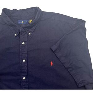Polo‎ Ralph Lauren Oxford Button Up Shirt Navy Blue Mens 4XL Short Sleeve